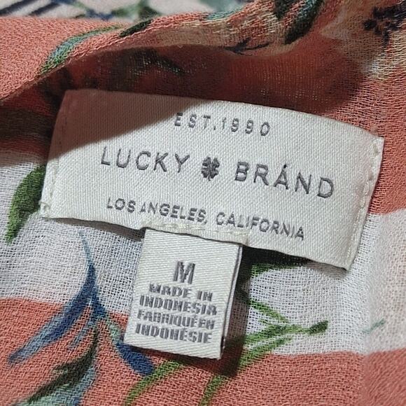 Lucky Brand Shirt Women's Medium Bohemian Floral Ruffle Cottagecore Lightweight - Picture 2 of 9